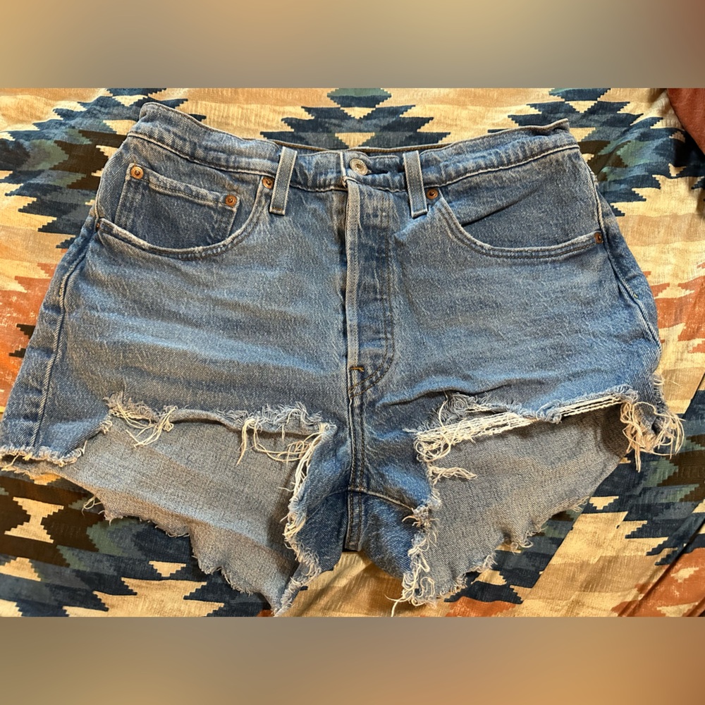 Levi's Blue Distressed Jean Shorts